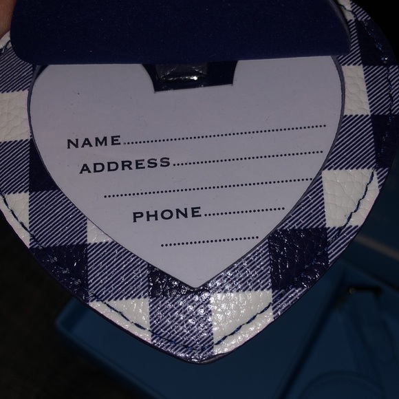 Draper James Something Blue Faux Leather Gingham Heart Luggage Travel Tag Set - Picture 8 of 11